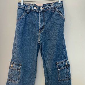 REVICE Denim blue jeans - cargo with rough cut hems- size 28